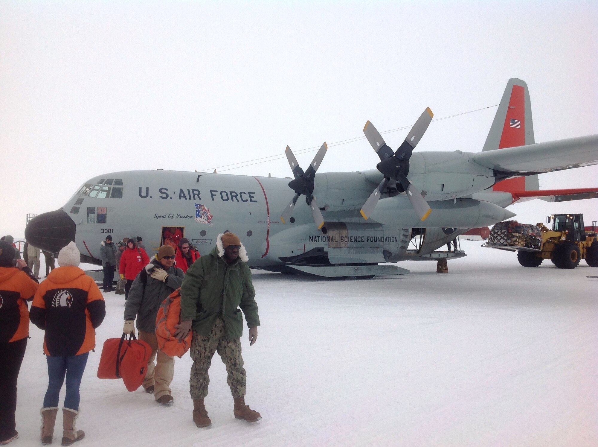 Following a seven hour flight from Christchurch, New Zealand via a C-17 military transport plane, personnel arriving at McMurdo Station, Antarctica, are greeted by freezing temperatures and clean, pristine air following a seven hour flight from Christchurch, New Zealand.