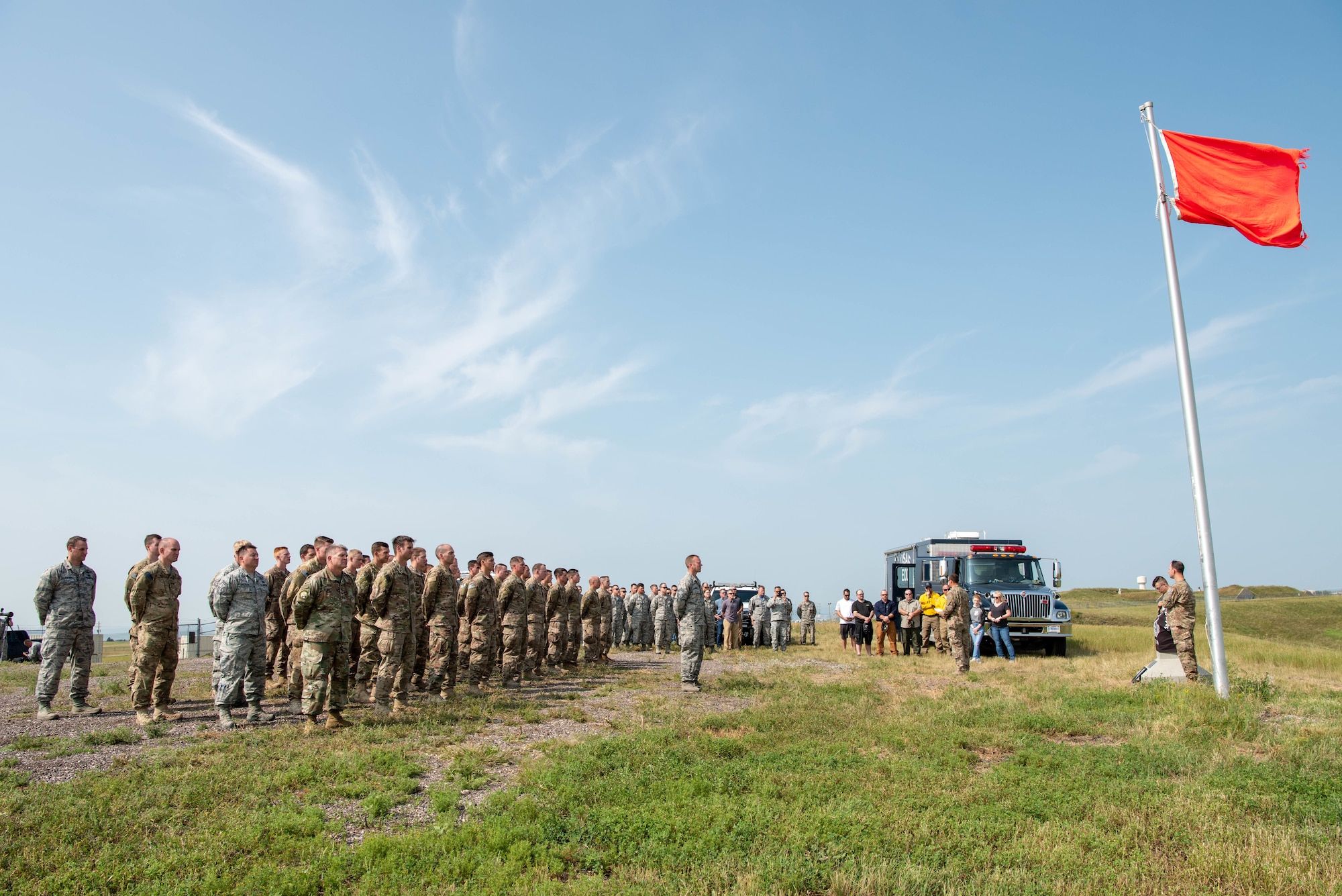 A ceremony is held to dedicate the explosive ordnance disposal range at Ellsworth Air Force Base, S.D., Aug. 17, 2018. The range was named in honor of Staff Sgt. Bryan D. Berky, an EOD technician deployed from Ellsworth AFB who was killed in action on Sept. 12, 2009, while serving in the western province of Farah, Afghanistan. (U.S. Air Force photo by Tech. Sgt. Jette Carr)