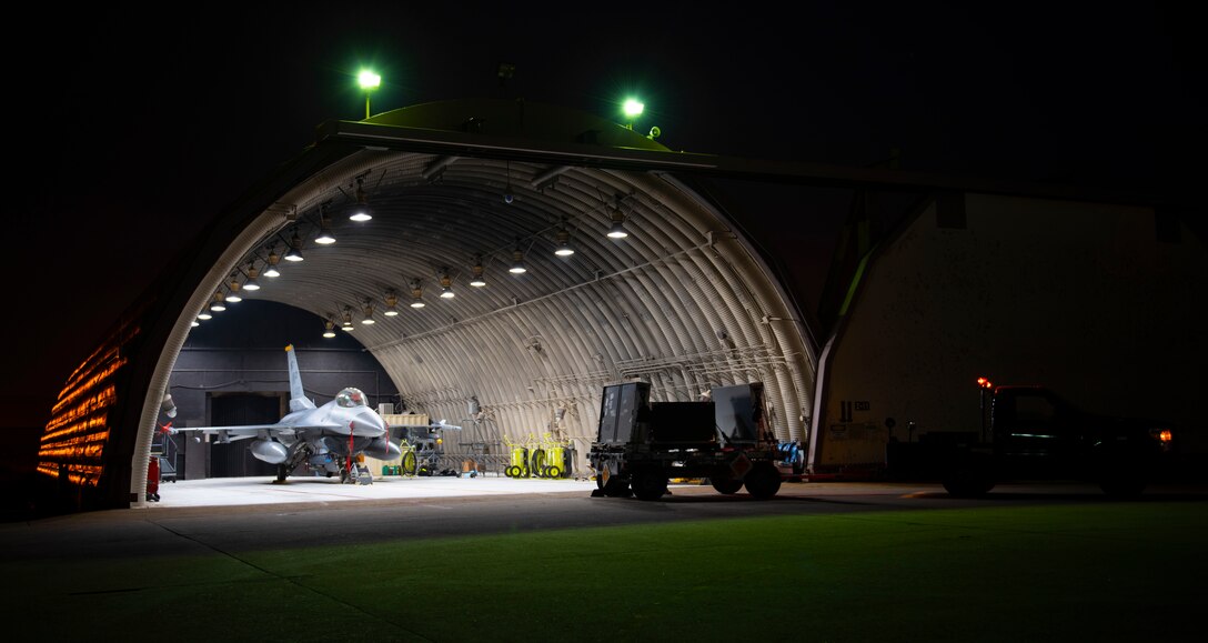 An 8th Fighter Wing F-16 Fighting Falcon from the 80th Fighter Squadron “Juvats” is prepared for shelter from Typhoon Soulik on Aug. 22, 2018 at Kunsan Air Base, Republic of Korea. The 8th Fighter Wing is conducting extensive preparation for Soulik, which is the first typhoon to directly impact the Korean Peninsula in 6 years. (U.S. Air Force photo by Senior Airman Stefan Alvarez)