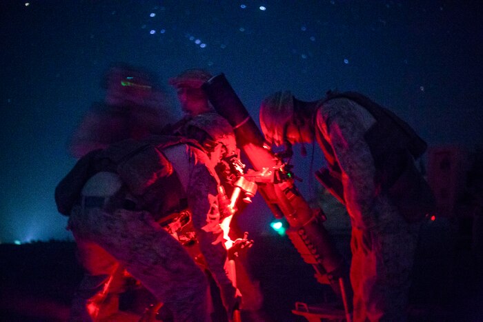 Marines set up a mortar system in Afghanistan.