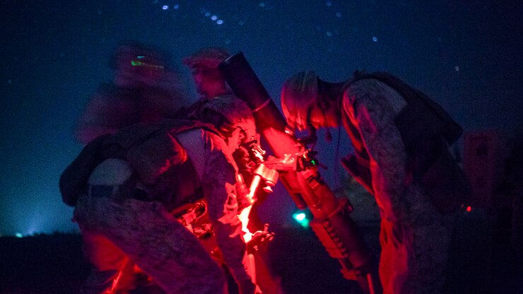 Marines set up a mortar system in Afghanistan.