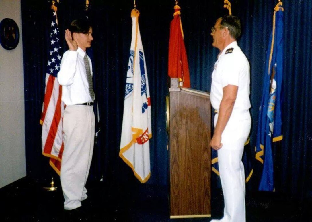 Navy Chief Warrant Officer Four Anthony Kalkbrenner swears in his son, Marco Kalkbrenner into the military. Marco decided to join the Air Force to continue the legacy of service after his dad and grandmother.