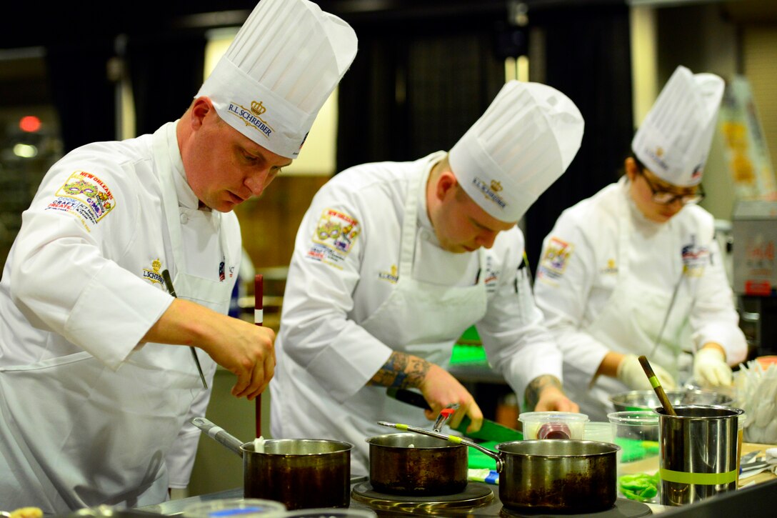 Coast Guard members compete in a culinary championship.