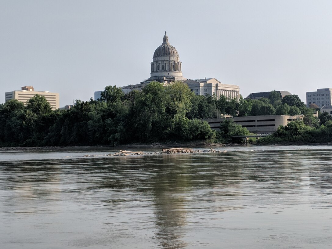 Stakeholders and Kansas City District, U.S. Army Corps of Engineers shared a good view of the Missouri State Capitol building during the 2018 Missouri River Inspection Barge Tour August 22, 2018.