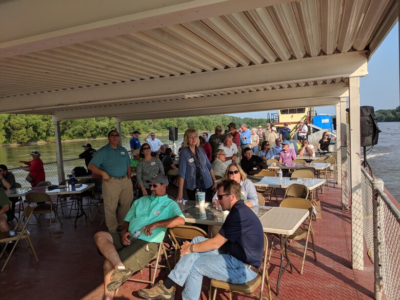 Stakeholders and Kansas City District, U.S. Army Corps of Engineers shared conversations during the 2018 Missouri River Inspection Barge Tour August 22, 2018.