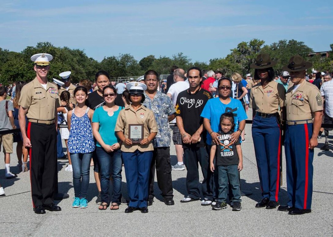 Pfc. Sharidon Mafnas completed Marine Corps recruit training as the platoon honor graduate for platoon 4028, Company O, 4th Battallion aboard Marine Corps Recruit Depot Parris Island, South Carolina, August 17, 2018. (U.S. Marine Corps photo by LCpl. Jack Rigsby)