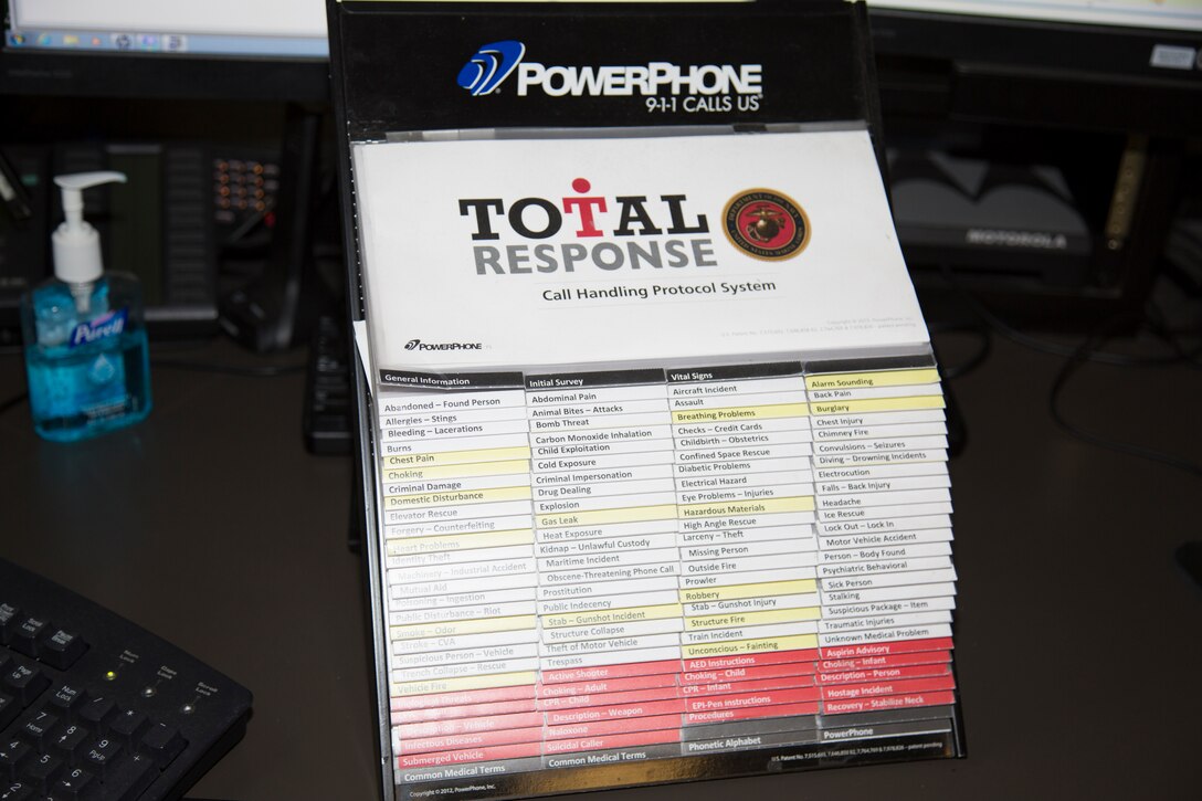 The Power Phone book is a lifesaving tool used by emergency dispatch operators at the Consolidated Emergency Communications Center aboard Marine Corps Logistics Base Barstow. One of the situations listed in the book that was used by dispatcher Kelley Arps to instruct the mother of a 3-week-old baby that had stopped breathing how to perform Cardio Pulmonary Resuscitation on the infant.
