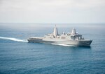 San Antonio-class amphibious transport dock ship USS Anchorage (LPD 23) transits the Pacific Ocean during Talisman Saber 2017. As part of the U.S. 3rd Fleet Forward construct, Vice Adm. Nora Tyson, commander of U.S. 3rd Fleet, and staff are embarked on Anchorage in support of the exercise. Talisman Saber is a biennial exercise designed to improve the interoperability between Australian and U.S. forces.
