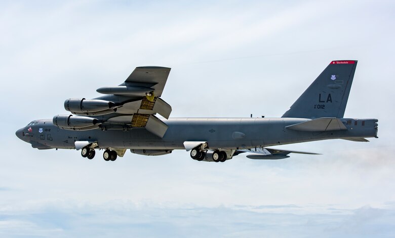 A B-52H Stratofortress takes off from Andersen Air Force Base, Guam, on a Continuous Bomber Presence mission in support of exercise Pitch Black 18 in Australia's Northern Territory Aug. 6, 2018. Bilateral training between the U.S. and allies like Australia increases interoperability and strengthens long-standing military-to-military partnerships. (U.S. Air Force photo by Airman 1st Class Christopher Quail)