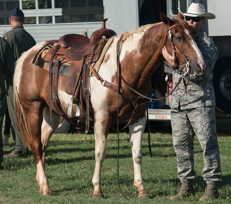 Colonel Carney petting a horse