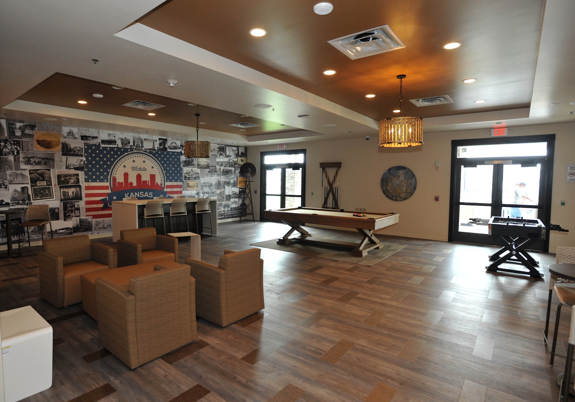 The club room in the Red raiders Community center at McConnell AFB, Kansas. The room will be free for residents to reserve and can be used from 8 a.m. to 9 p.m. seven days a week. (U.S. Air Force photo by Staff Sgt. David Bernal Del Agua)