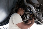 U.S. Air Force Staff Sgt. Terence Lewis, a Metals Technology Specialist assigned to the 307th Maintenance Squadron, repairs a bolt thread on a B-52 Stratofortress engine starter Aug. 4, 2018 at Barksdale Air Force Base, Louisiana.  Airmen in the metal technology shop have the education and equipment to take precision measurements and create unique tools to strengthen and correct worn metal components on the jet. (U.S. Air Force photo by Staff Sgt. Callie Ware)