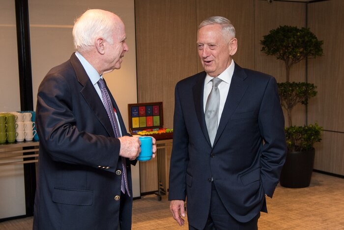 Defense Secretary James N. Mattis meets with Sen. John McCain.