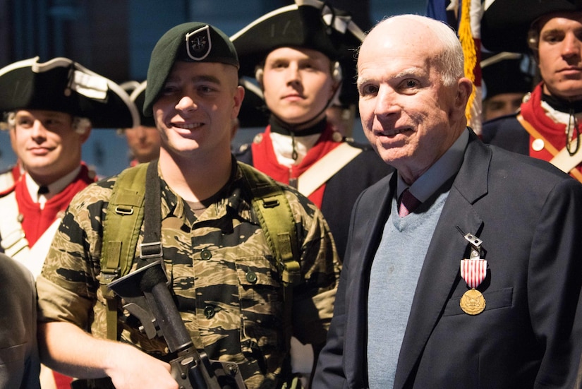 The Army honored Sen. John S. McCain for his over 63 years of dedicated service to the nation and the U.S. military during a ceremony in Conmy Hall, Joint Base Myer-Henderson Hall, Va., Nov. 14, 2017. Army photo by Pfc. Gabriel Silva
