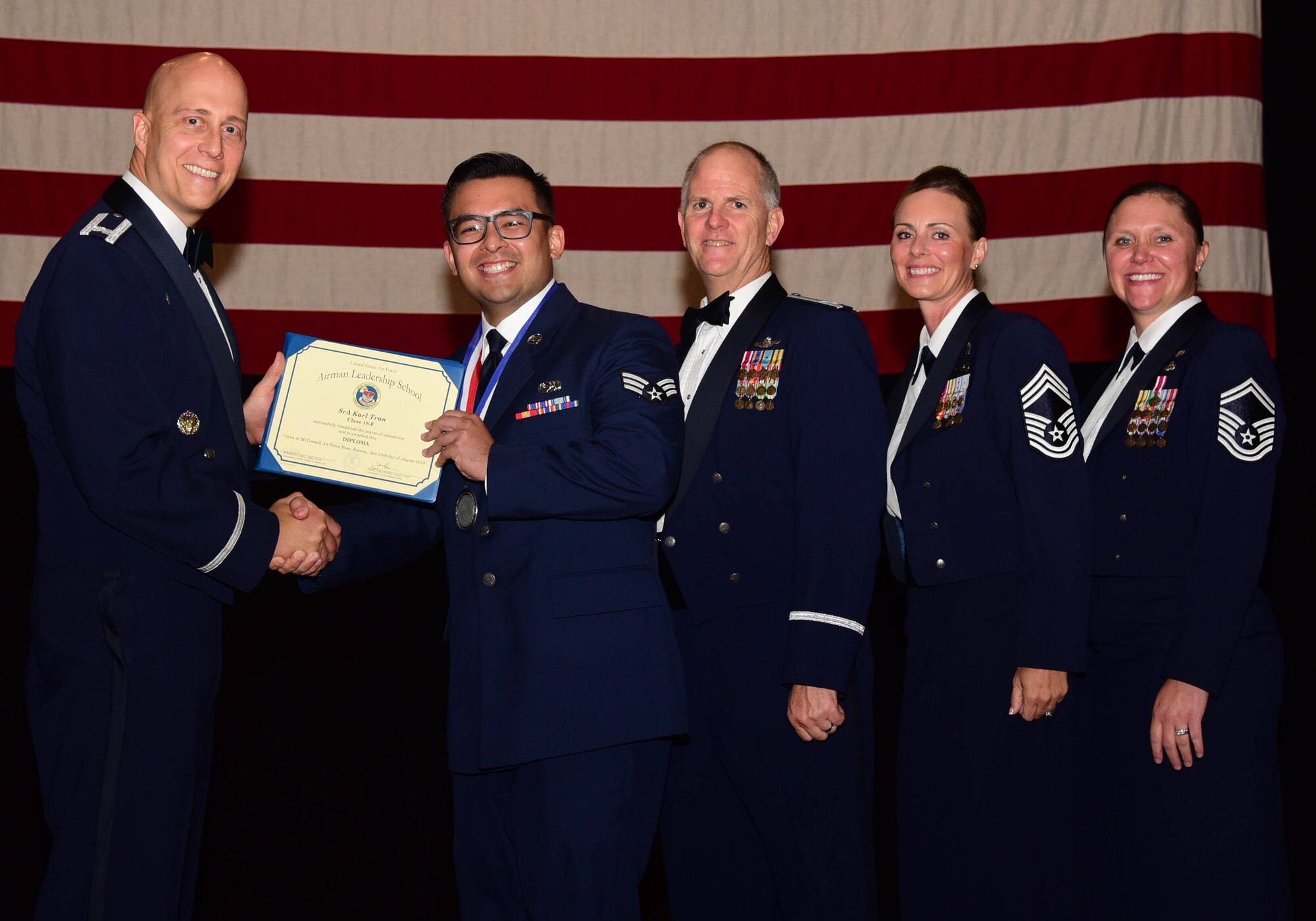 More than 40 Airmen graduated from Airman Leadership School, Class 18F, August 23, 2018, McConnell Air Force Base, Kan.  The graduates included four members of the 931st Air Refueling Wing.