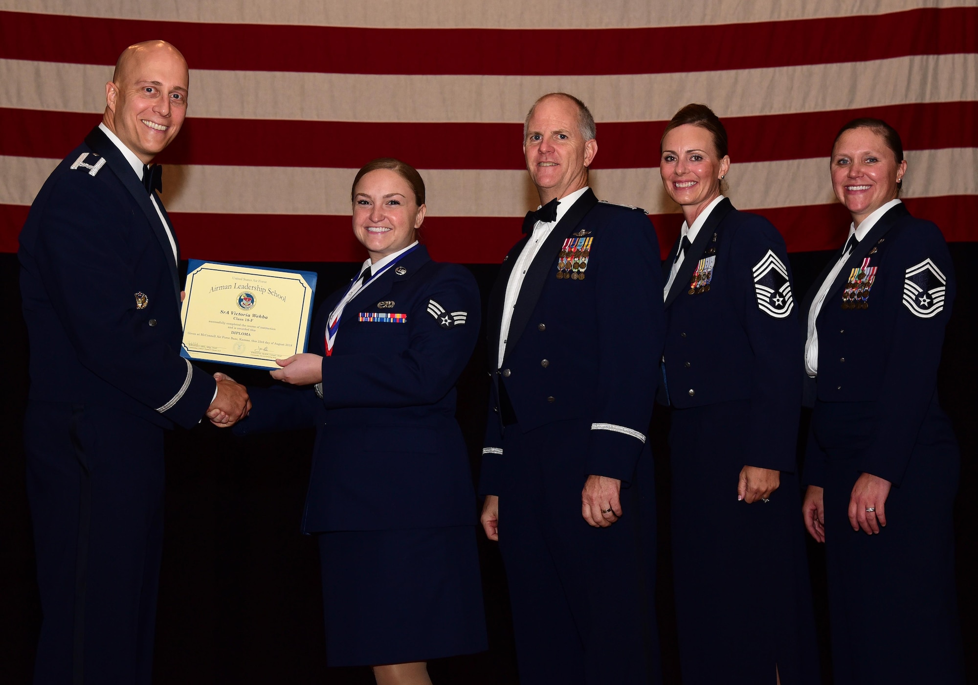 More than 40 Airmen graduated from Airman Leadership School, Class 18F, August 23, 2018, McConnell Air Force Base, Kan.  The graduates included four members of the 931st Air Refueling Wing.