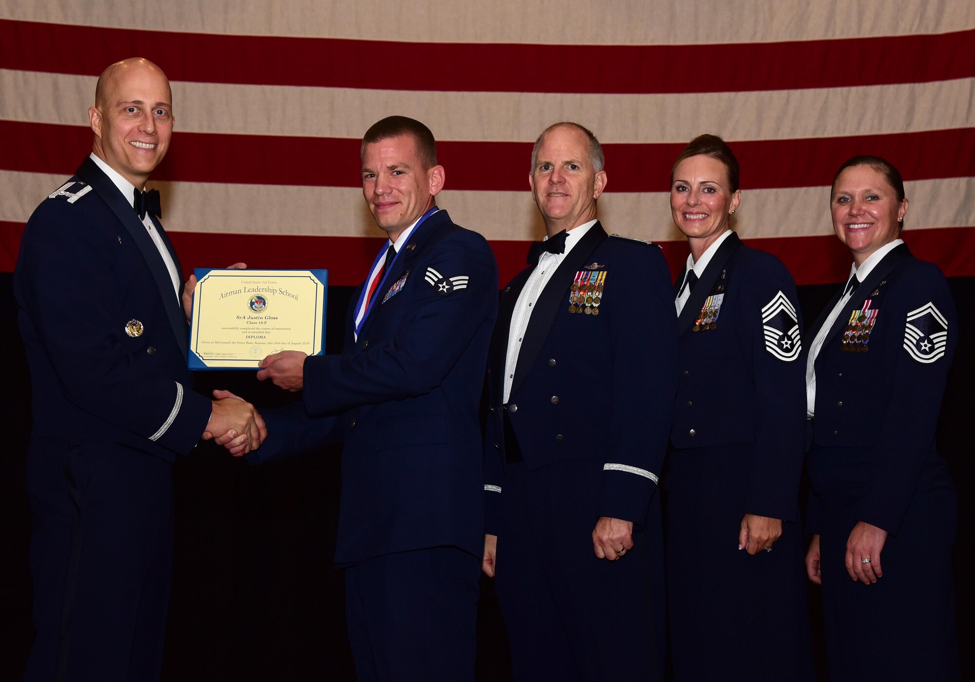 More than 40 Airmen graduated from Airman Leadership School, Class 18F, August 23, 2018, McConnell Air Force Base, Kan.  The graduates included four members of the 931st Air Refueling Wing.