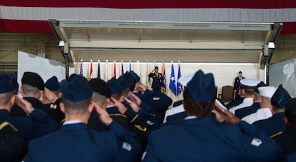 Joint service members render their final salutes to U.S. Air Force Lt. Gen. Ken Wilsbach during a change of command ceremony for Alaskan North American Aerospace Defense Command, Alaskan Command, and the Eleventh Air Force at Joint Base Elmendorf-Richardson, Alaska, Aug. 24, 2018. U.S. Air Force Lt. Gen. Tom Bussiere replaced Wilsbach as commander. Family, friends, Arctic warriors and civic leaders from the surrounding communities attended the ceremony that was jointly-officiated by U.S. Air Force Gen. Terrence J. O’Shaughnessy, commander of the United States Northern Command and North American Aerospace Defense Command, and U.S. Air Force Gen. Charles Q. Brown, the commander of Pacific Air Forces.