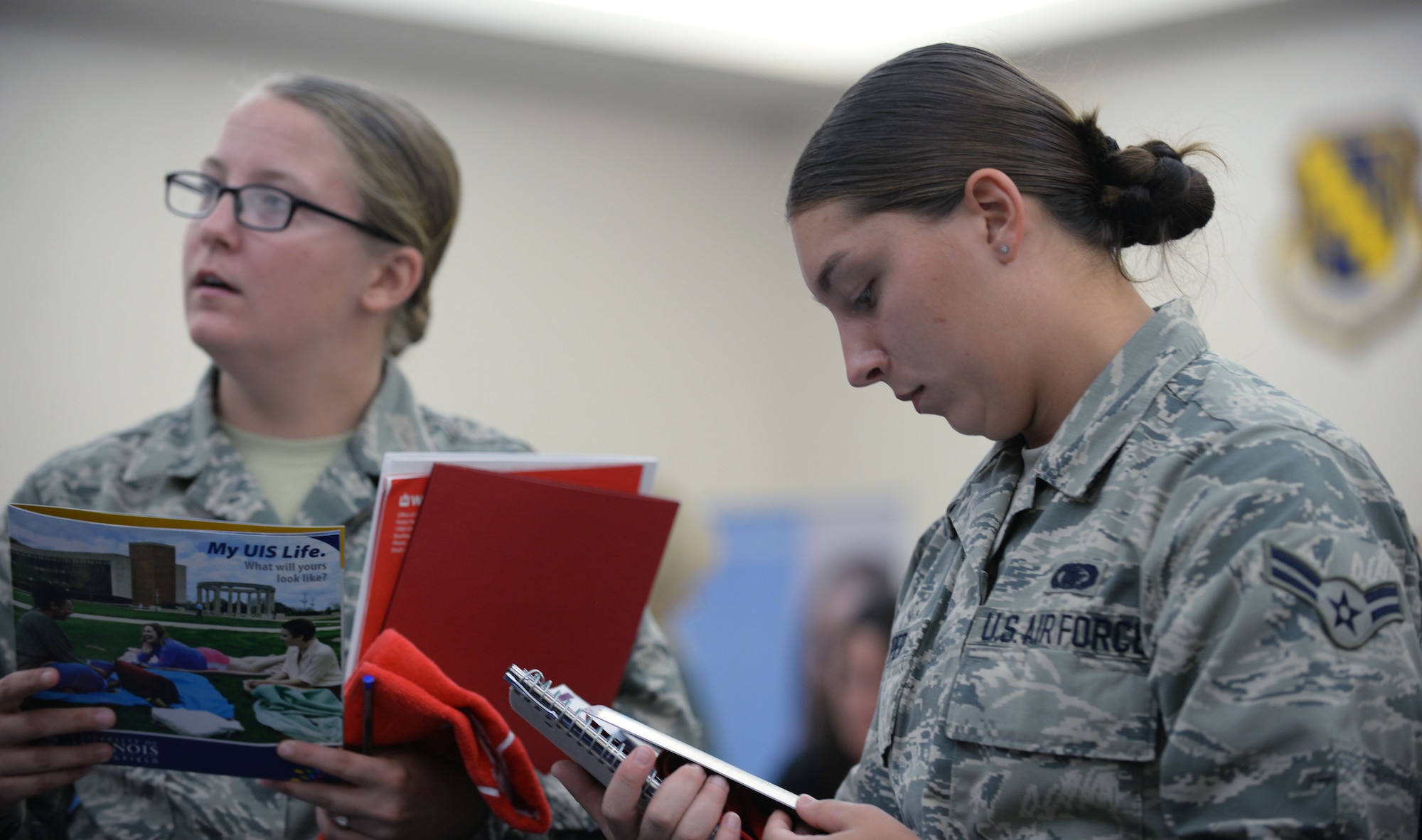 Airmen from Scott Air Force Base were given the chance to compare degrees, classes, and other educational opportunities offered to assist military members in advancing their education, Aug. 16, 2018 at Scott Air Force Base, Ill. The fair featured military friendly schools from all over the Illinois and Missouri area as well as online universities.