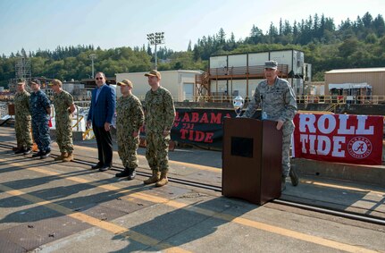 U.S. Air Force Gen. John E. Hyten, commander of U.S. Strategic Command (USSTRATCOM), delivers remarks during the 2017 Omaha Submarine Ballistic Missile Trophy presentation which was awarded to the Ohio-class ballistic missile submarine USS Alabama (SSBN 731). The Omaha Trophy, sponsored by Omaha's Strategic Command Consultation Committee, is awarded annually to four outstanding units that represent USSTRATCOM's mission areas, their role in global operations and USSTRATCOM's continued emphasis on strategic deterrence.