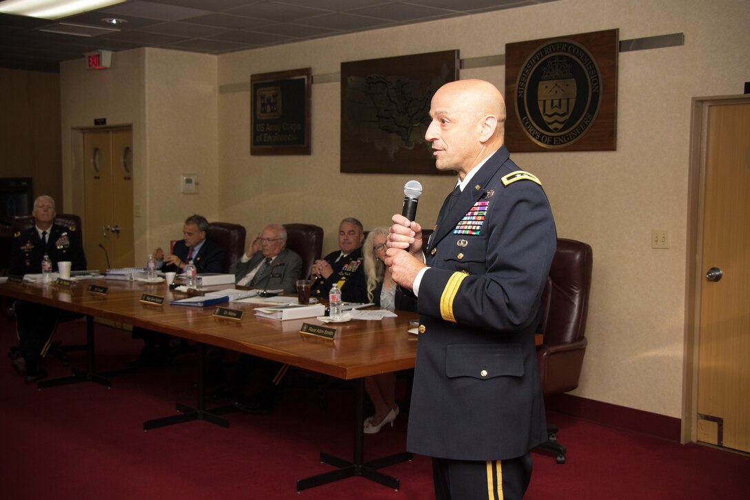 U.S. Army Corps of Engineers Maj. Gen. Scott  Spellmon, Deputy Commanding General for Civil and Emergency Operations, spoke during the Mississippi River Commission's annual low-water inspection and public hearing in Vicksburg, Mississippi, Aug. 22, 2018.