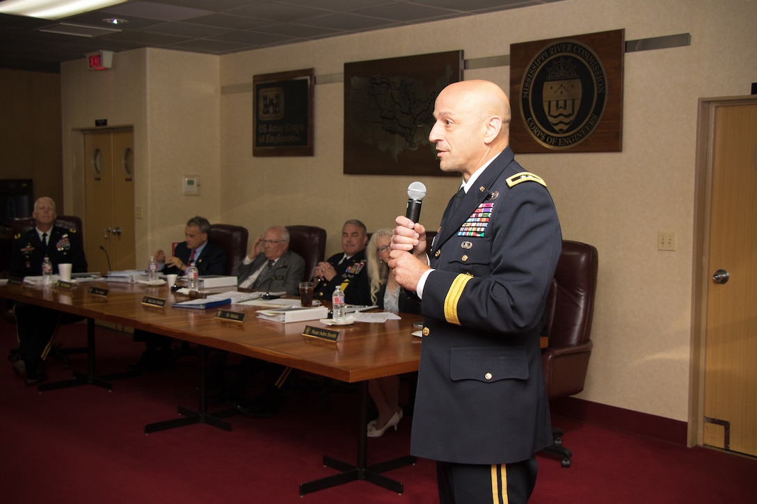 U.S. Army Corps of Engineers Maj. Gen. Scott  Spellmon, Deputy Commanding General for Civil and Emergency Operations, spoke during the Mississippi River Commission's annual low-water inspection and public hearing in Vicksburg, Mississippi, Aug. 22, 2018.