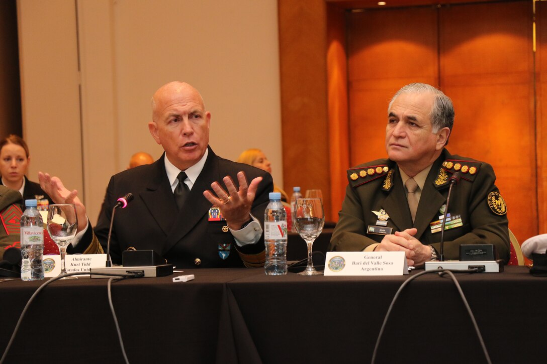 Adm. Kurt Tidd speaks in Argentina.