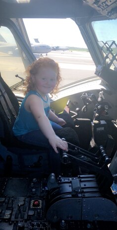 STEMspiration camper Grace Reynolds enjoys a visit to the flight deck of a C-17 Globemaster III Aug. 10, 2018, while visiting Joint Base Charleston, S.C., as part of the STEMspiration camp held by the Charleston County School District.