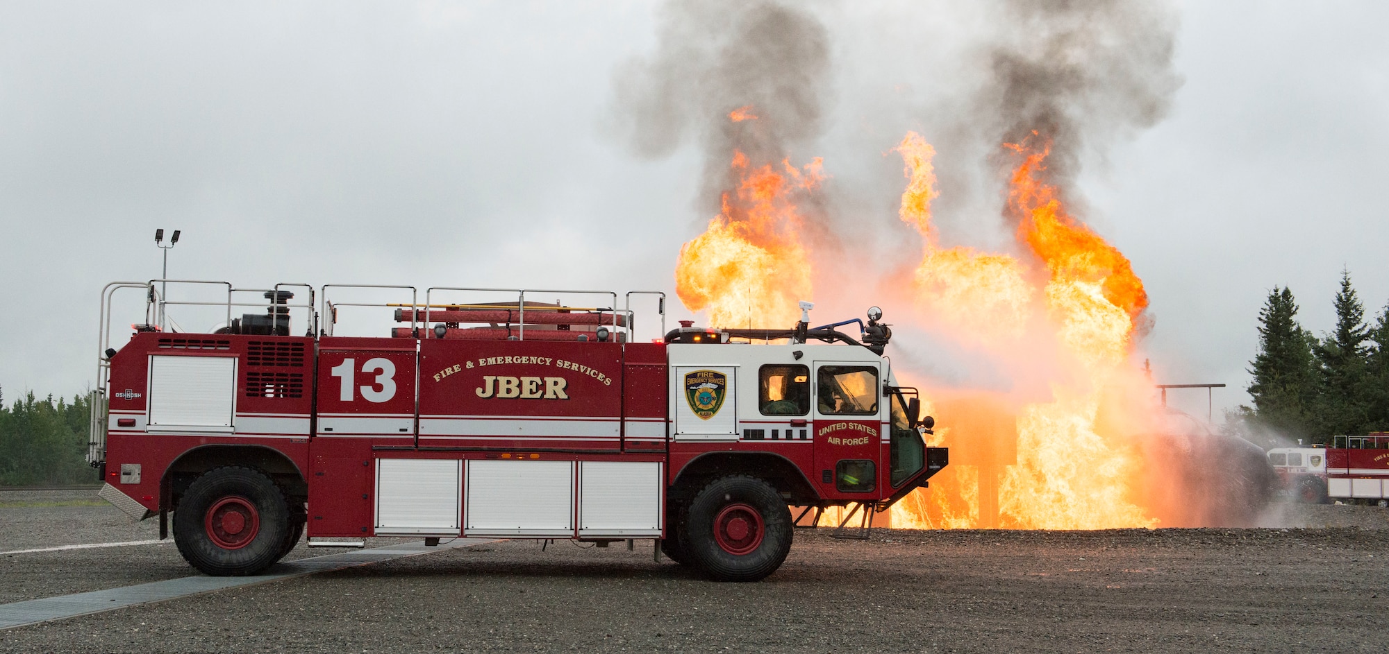 Air Force fire protection specialists conduct wartime-firefighting readiness training at JBER.