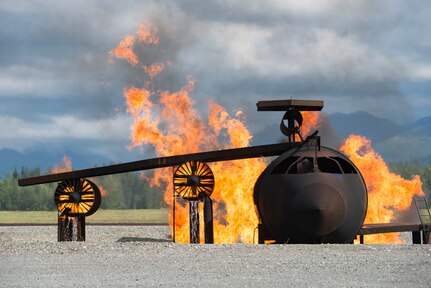 Air Force fire protection specialists conduct wartime-firefighting readiness training at JBER.