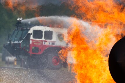 Air Force fire protection specialists conduct wartime-firefighting readiness training at JBER.