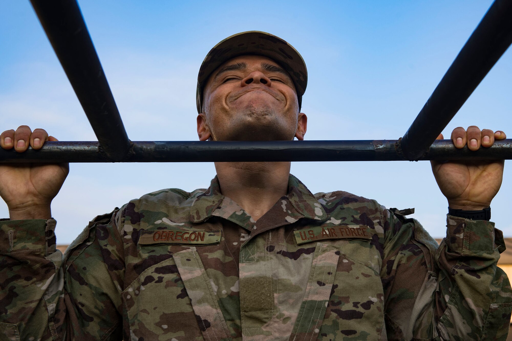 Tech. Sgt. Jose Obregon, 347th Operations Support Squadron independent duty medical technician, performs pull ups during a Pre-Ranger Assessment Course, Aug. 24, 2018, at Moody Air Force Base, Ga. Moody’s 93d Air Ground Operations Wing hosted the three-day assessment which challenged approximately 20 Airmen from the 93d AGOW and 23d Wing on their physical fitness, land navigation skills, leadership qualities, water confidence and academic and tactical abilities under duress. The evaluation is designed to determine whether Airmen are ready to attend the Air Force Ranger Assessment Course held at Fort Bliss, Texas. (U.S. Air Force photo by Senior Airman Greg Nash)