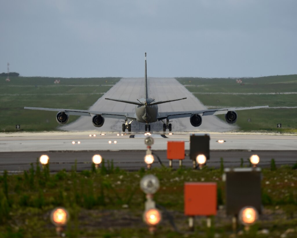 KC-135 tanker aircraft prepares to take off.