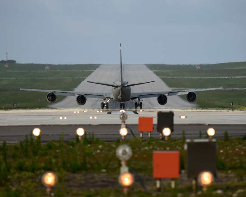 KC-135 tanker aircraft prepares to take off.
