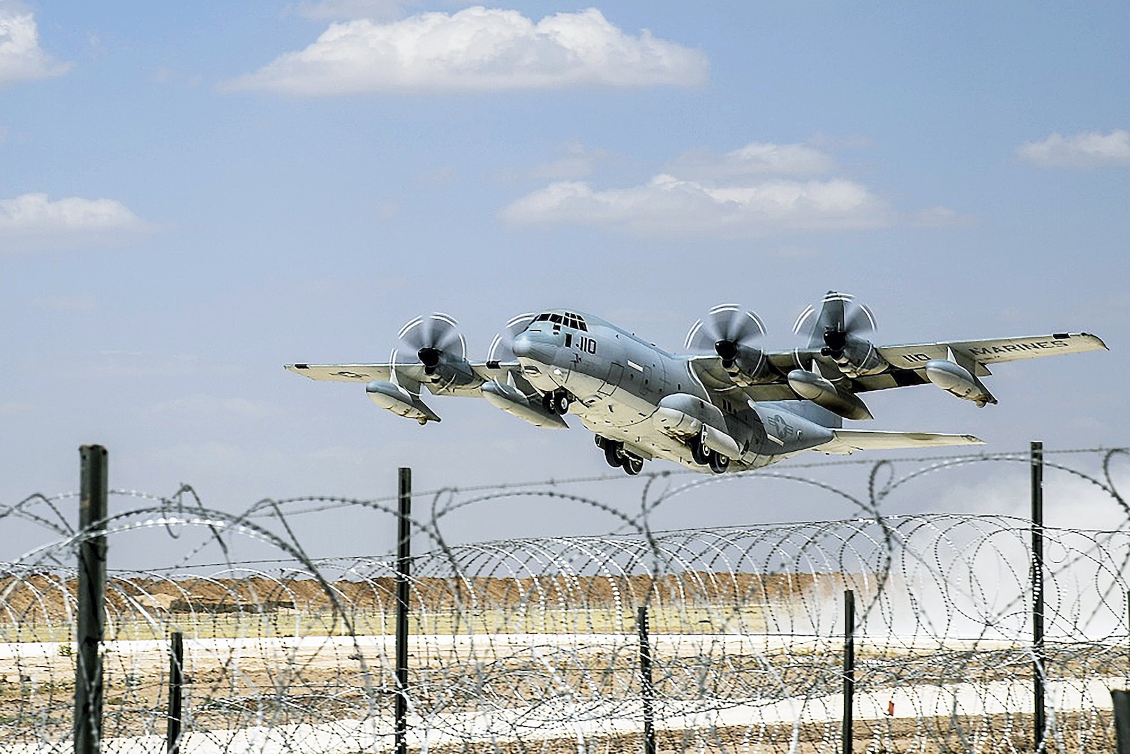 A Marine Corps C-130 Hercules departs from an undisclosed location. DLA Aviation, headquartered in Richmond, Virginia, manages tens of thousands of parts associated with the plane.