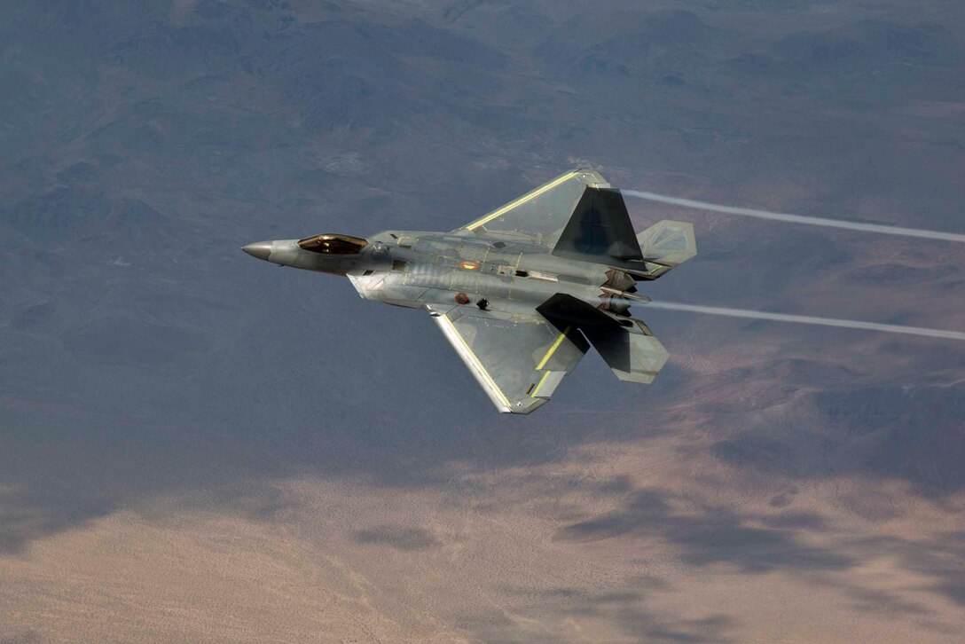 F-22 Raptor #4006 makes its second flight July 18 following an extensive refurbishment to get it back in the air. (Courtesy photo by Christopher Higgins/Lockheed Martin)