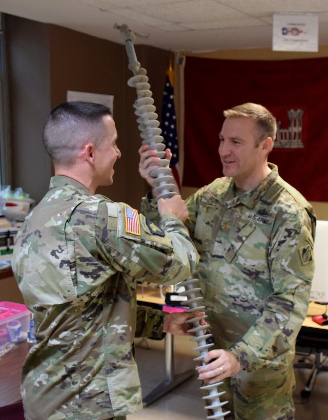 Maj. Scotty Autin of the Los Angeles District assumes command of Task Force Recovery at a ceremony in San Juan, Puerto Rico, Aug. 29. Outgoing commander, Lt. Col. John D. Cunningham, returns to duties at the Portland District.