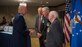 Gen. Jay Raymond, Commander of Air Force Space Command and Joint Force Space Component Commander, Mr. William N. Barker, retired Brig. Gen. Joseph D. Mirth and retired Col. Robert W. “Rob” Roy converse after the Air Force Space and Missile Pioneers Hall of Fame induction ceremony at Peterson Air Force Base, Colorado, Aug. 28. (US Air Force photo/Dave Grim)