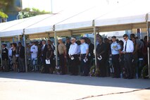 U.S. Marines, Sailors, Coast Guardsmen and members of the Solomon Island government honor the memory of U.S. and Allied personnel killed in battle during a commemoration ceremony Aug. 7, 2018 at Honiara, Guadalcanal, Solomon Islands. The ceremony commemorated the 76th anniversary of the U.S. Marines and Allied forces landing on the island of Guadalcanal, marking the beginning of the Pacific island-hopping campaign of World War II. (Courtesy Photo)