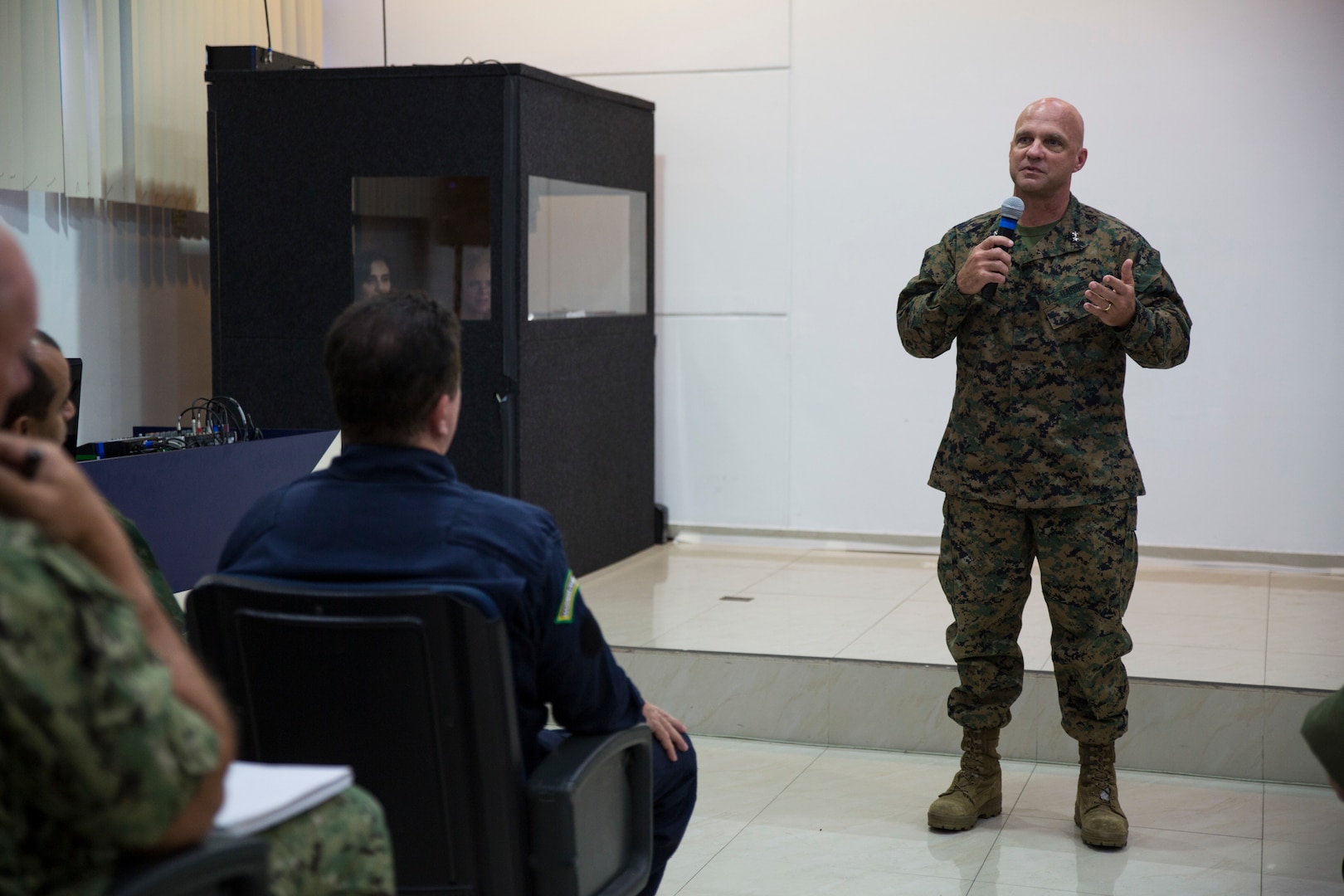 U.S. Marine Maj. Gen. David G. Bellon speaks.