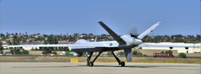 Reaper prepping for takeoff to support Cal Fire.