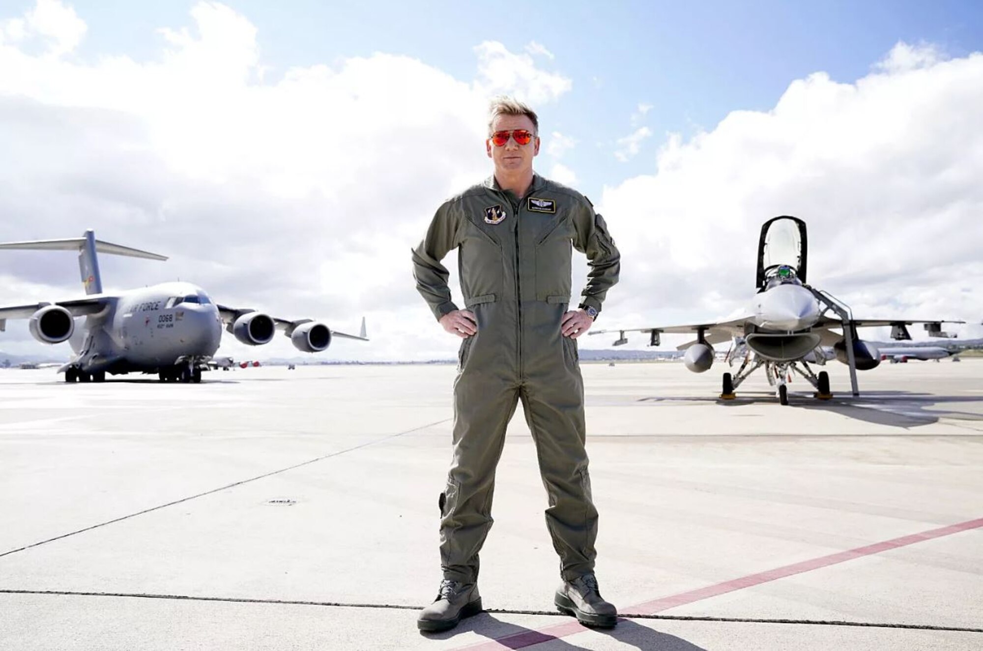 MasterChef stars pose with March Air Reserve Base iron.