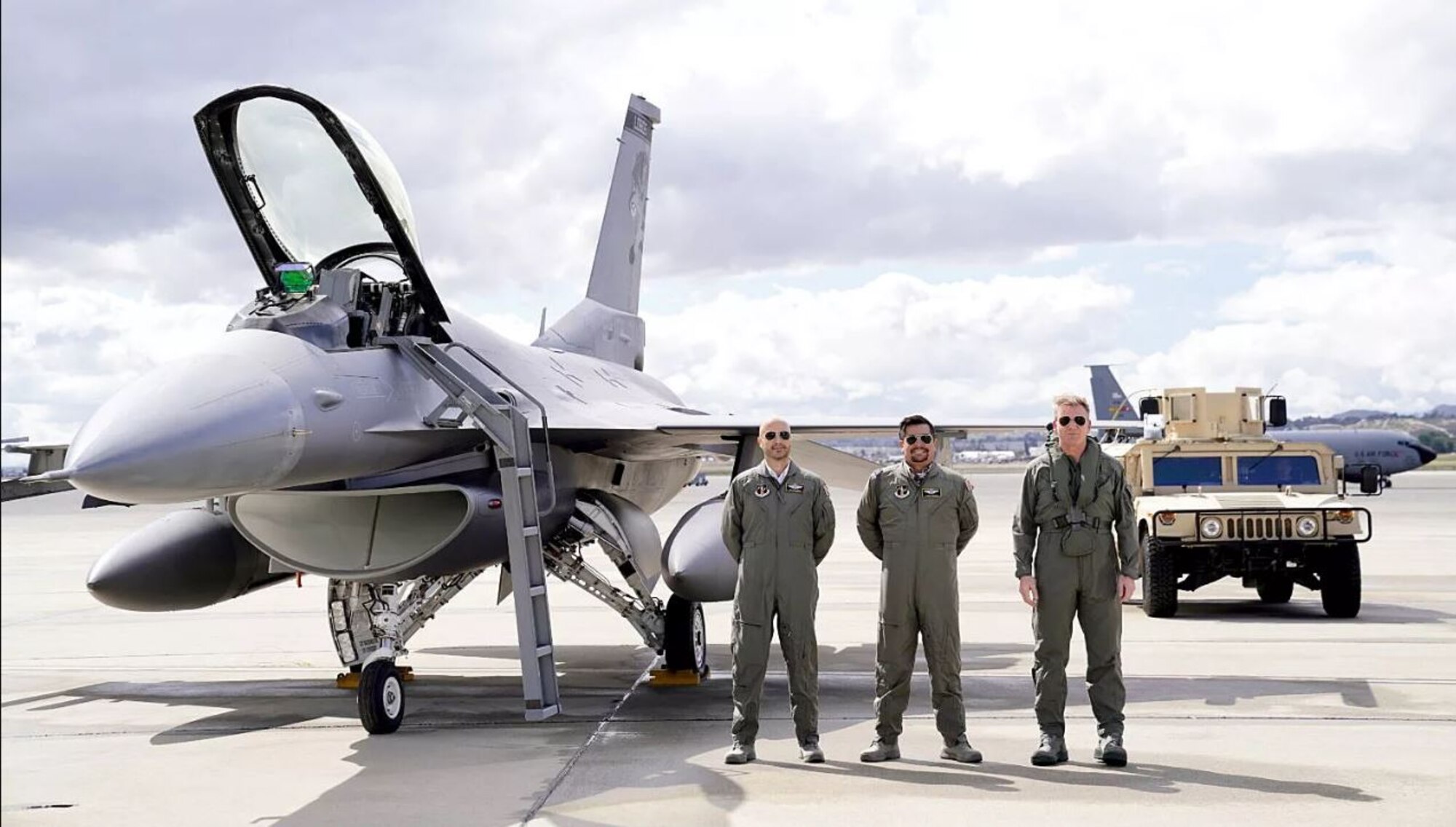 MasterChef stars pose with March Air Reserve Base iron.