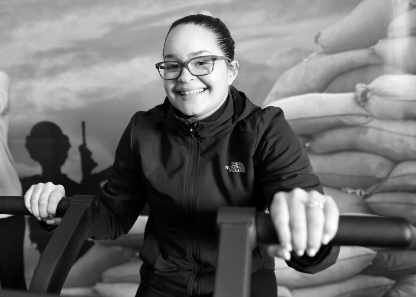 Airman 1st Class Imalay Vargas-Ortiz, 104th Logistics Readiness Squadron materials handler, participates in a Strong Camp workout Nov. 10, 2018, in Suffield, Connecticut. The camp was put on by Tech. Sgt. Dacia Lucas, 104th Maintenance Group aircraft engine mechanic, and empowered women through the promotion of resilience. (U.S. Air National Guard photo by Airman 1st Class Randall S. Burlingame)