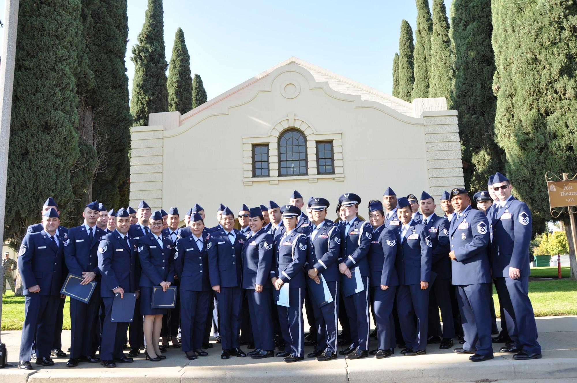Forty-seven Airman celebrated joining the ranks of the Non-Commissioned and Senior Non-
Commissioned Officer Corps (NCO/SCNO) at the March Air Reserve Base Cultural Resource Center, Nov.
18.