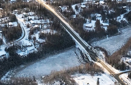 Members of the 176th Wing  performed an aerial damage assessment in a C-130J Combat King II Nov. 30, 2018, over south central, Alaska, following the earthquake that hit the Anchorage and Matanuska-Susitna Valley areas. In a matter of hours, members of the Alaska Air National Guard's Maintenance and Operation groups turned a planned community engagement into an aerial survey of earthquake damage, reporting findings to the State of Alaska's Joint Operations Center.