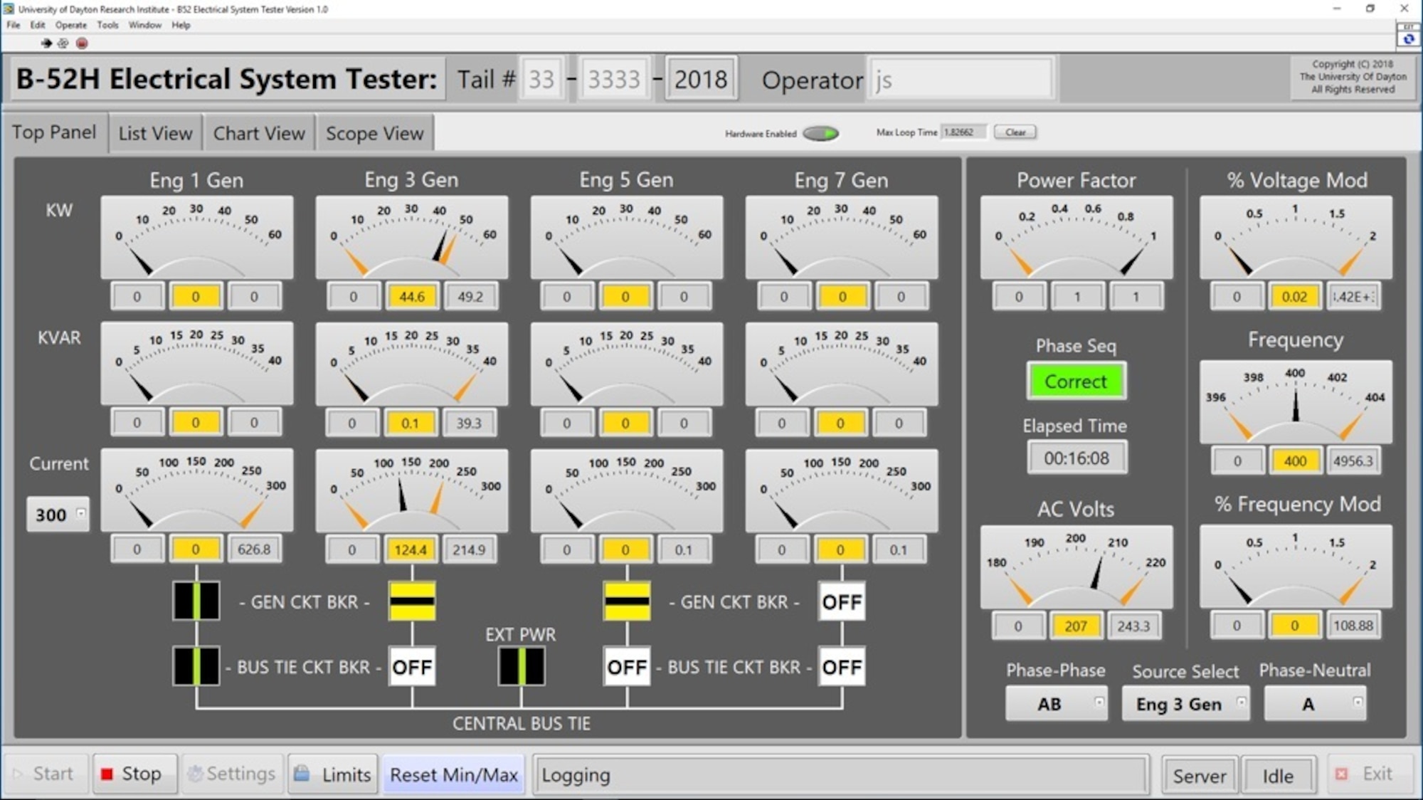 The software user interface for the new Electrical Systems Tester, as displayed for B-52 maintenance technicians conducting a test. (Courtesy photo)