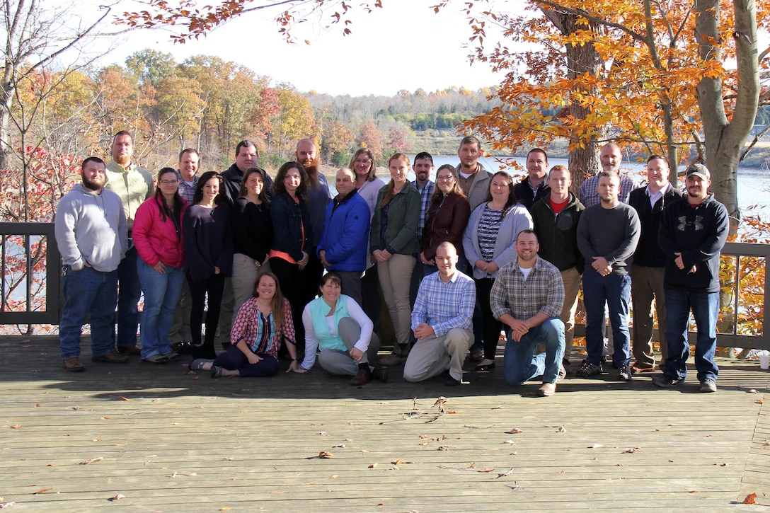 Park rangers from throughout the U.S. Army Corps of Engineers Great Lakes and Ohio Rivers Division Community of Practice Advisory Board pose Nov. 7, 2018 during the second biennial workshop at Caesar Creek Lake in Waynesville, Ohio.