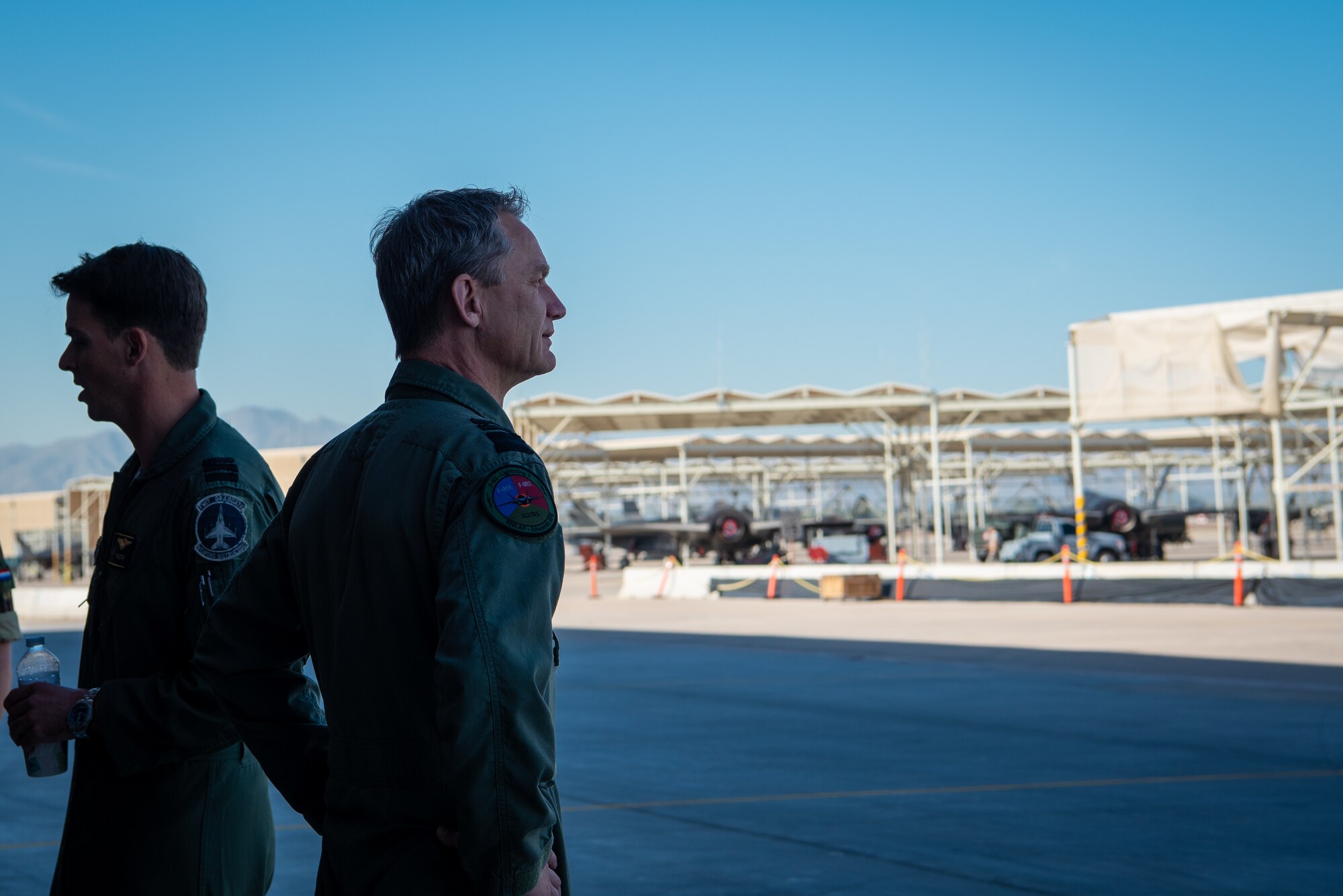 Lt. Gen. Dennis Luyt, Royal Netherlands Air Force commander, looks out over the flightline where the Dutch F-35A Lightning IIs will be housed, Nov. 21, 2018 at Luke Air Force Base, Ariz.