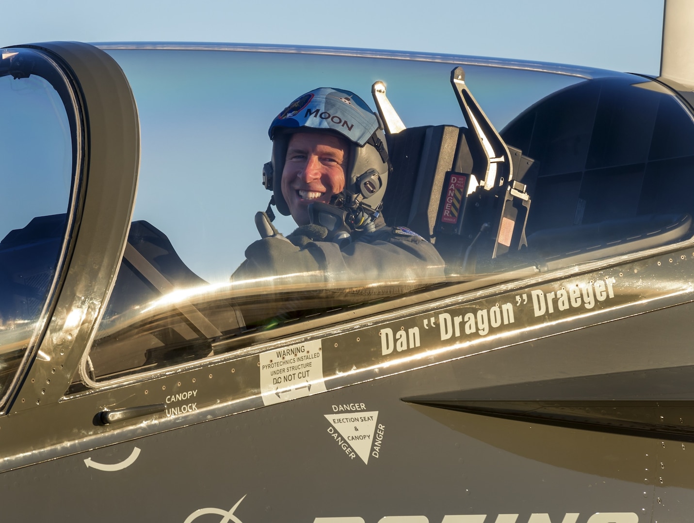 Maj. Gen. Patrick Doherty, 19th Air Force commander, gets ready for a T-X familiarization sortie at the Boeing facility in St. Louis, Nov. 27, 2018. The T-X trainer will help the service increase the lethality and readiness of future pilots in both under- and graduate-level training courses due to its advanced training capabilities.